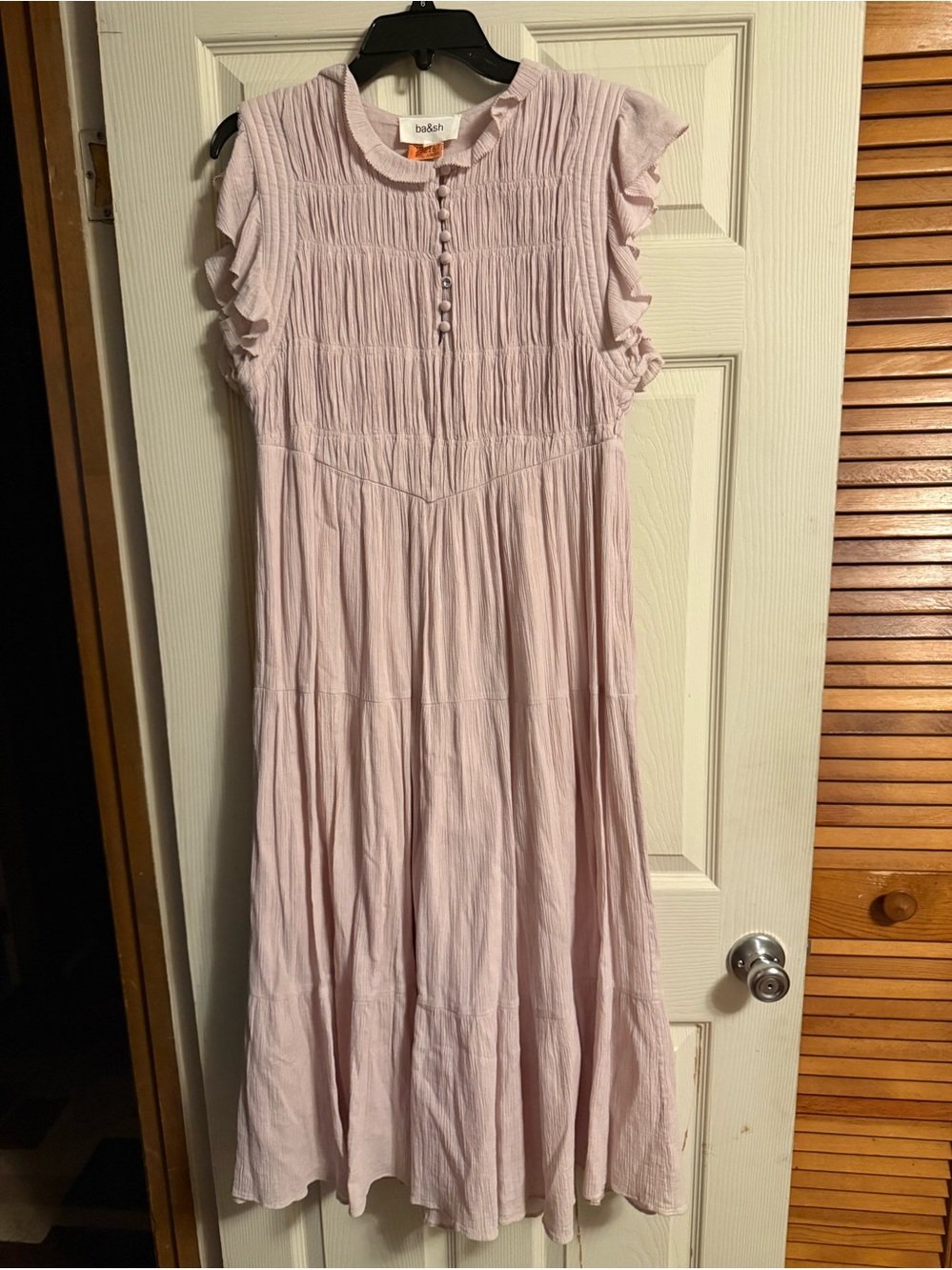 ba&sh Crinkled Prairie Crinkled Cotton Gauze Tiered Dress SZ M light pink Lilac
